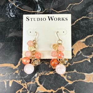 Studio Works Peach Gold Tone Beaded Dangle Drop Earrings